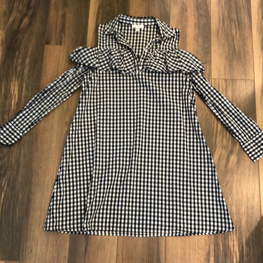 BP gingham shoulder cut out dress